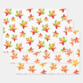 Waterverf Maple Leaf Patronen Wrapping 3 Inpakpapier Vel