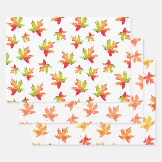 Waterverf Maple Leaf Patronen Wrapping 3 Inpakpapier Vel (Set)