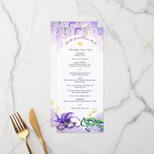 Waterverf Mardi Gras, Fat Tuesday Party Menu (Voorkant / Achterkant in situ)