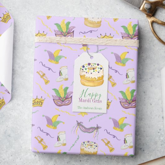 Waterverf Mardi Gras King Cake Cadeaulabel