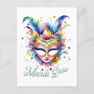 Waterverf Mardi Gras Mask Briefkaart