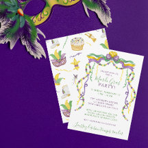 Waterverf Mardi Gras Maskers King Cake Crown Party