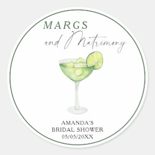 Waterverf Margs en Huwelijk Bruidsdouche Ronde Sticker