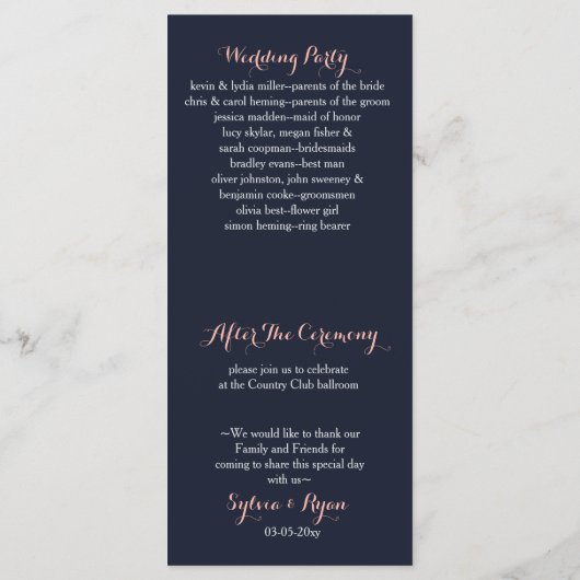 Waterverf marine Blush Floral Elegant Wedding Programma (Achterkant)