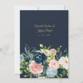 Waterverf marine Blush Gold Floral Arched Wedding Kaart (Achterkant)