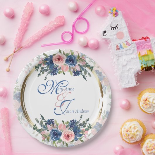 Waterverf marine & Blush Wedding Papieren Bordje (Feest)