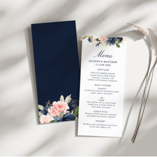 waterverf marine en blozen bloemenbruiloft menu