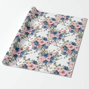 Waterverf marine en Blush Floral Cadeaupapier