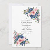 Waterverf marine en Blush Floral QR Code Wedding Kaart (Voorkant)