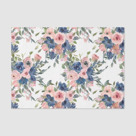 Waterverf marine en Blush Floral Tissuepapier (Voorkant)