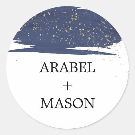 Waterverf marine en gouden bruiloft envelop ronde sticker (Voorkant)