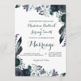 Waterverf marine Floral Wedding Invitation Kaart