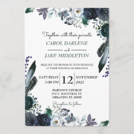 Waterverf marine Floral Wedding Invitation Kaart