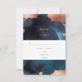 Waterverf marine White Moody Roos Gold Wedding RSVP Kaartje (Voorkant)