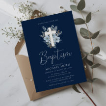 waterverf marineblauw bloemenkruis doop