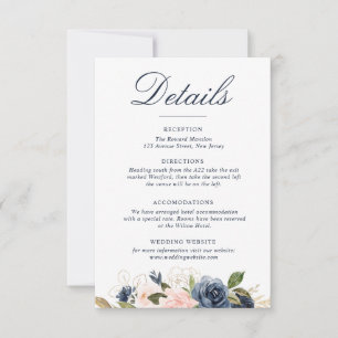 waterverf marineblauw blos bloeit bruiloft details RSVP kaartje