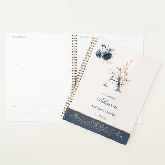 Waterverf marineblauw en gouden rozen Weddenschapp Planner (Display)