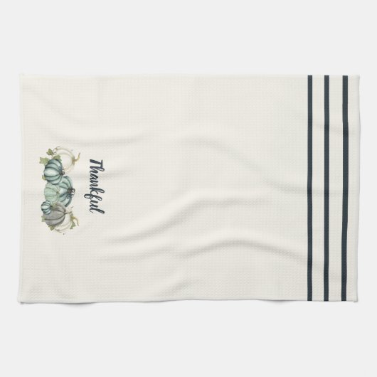 Waterverf marineblauw, wit en grijs pompoen, theedoek (Horizontaal)