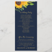 Waterverf marineblauw zonnebloem Rustic Wedding Programma (Achterkant)