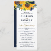 Waterverf marineblauw zonnebloem Rustic Wedding Programma (Voorkant / Achterkant)