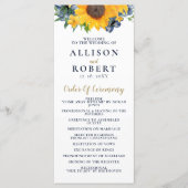 Waterverf marineblauw zonnebloem Rustic Wedding Programma (Voorkant)