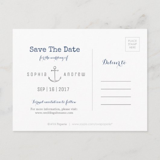 Waterverf marinestrepen nautisch opslaan de datum aankondigingskaart (Achterkant)