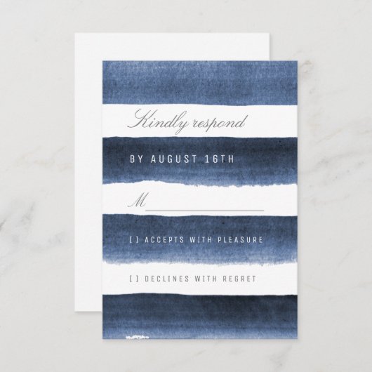 Waterverf marinestrepen nautische bruiloft RSVP (Voorkant / Achterkant)