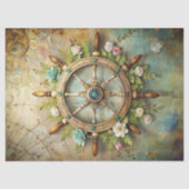 Waterverf maritiem bloemenschip roer tissuepapier (Voorkant)