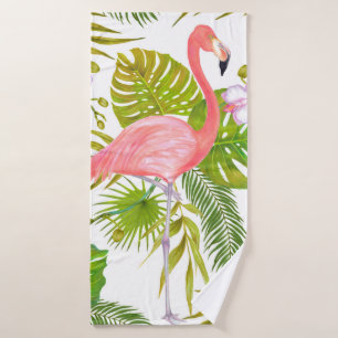Waterverf markeringsillustratie van roze flamingo  badhanddoek