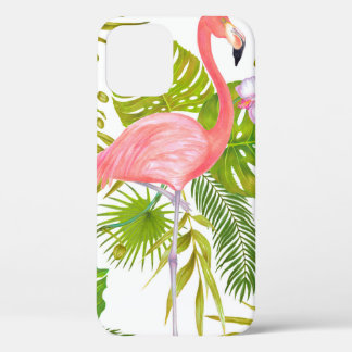 Waterverf markeringsillustratie van roze flamingo  iPhone 12 hoesje