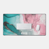 Waterverf Marmer Gepersonaliseerde Script Naam De Bureaumat (Keyboard & Muis)