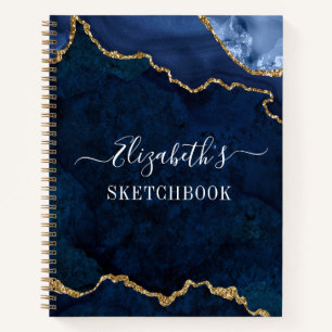 Waterverf - Marmer Gold Blue Geode Sketchbook Notitieboek