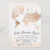 Waterverf Marmeren Kaart Reizen Afscheidsuitnodigi (Voorkant / Achterkant)