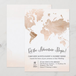 Waterverf Marmeren Kaart Reizen Huwelijksuitnodigi