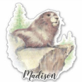 Waterverf Marmot Groundhog Dier Custom Name Sticker (Voorkant)