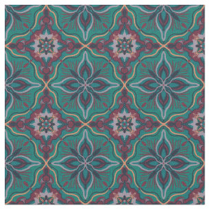Waterverf Marokkaanse Blauwgroen geometrische Tege Stof