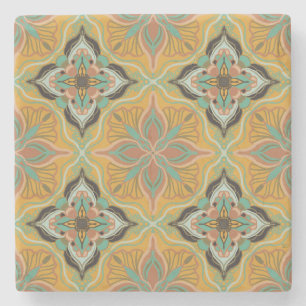 Waterverf Marokkaanse Gele Floral Tegel Stenen Onderzetter