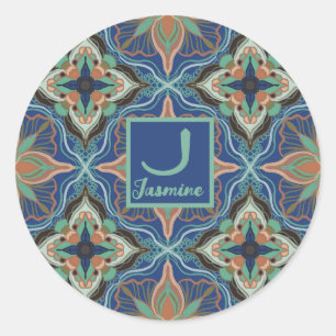 Waterverf Marokkaanse Marrakech Floral gepersonali Ronde Sticker