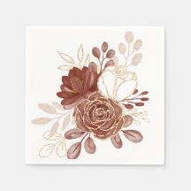 Waterverf Maroon Goud Bloemen Papier Servetten