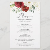 Waterverf Maroon Red White Floral Wedding Menu (Voorkant)