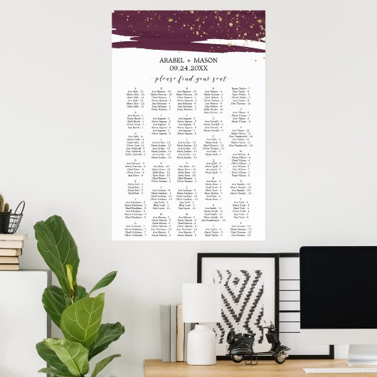 Waterverf Marsala Alfabetische zitplaats Poster (Thuiskantoor)