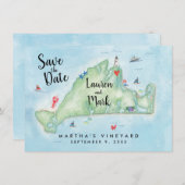 Waterverf Marthas Vineyard Map opslaan op datum Kaart (Voorkant / Achterkant)