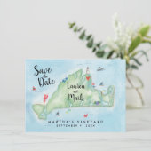 Waterverf Marthas Vineyard Map opslaan op datum Kaart (Staand voorkant)