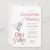 Waterverf Martini roze strik bachelorette weekend Kaart (Voorkant)