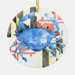Waterverf maryland vlag en blauwe krab keramisch ornament