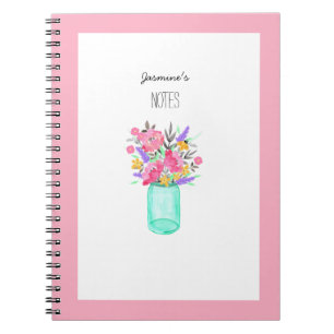 Waterverf Mason Jar Flowers uit de roze woestijn Notitieboek