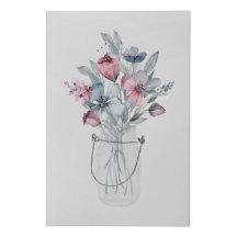 Waterverf Mason Jar met bloemen, Floral Wall Art