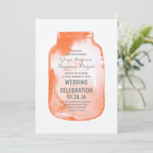 waterverf Mason Jar rustieke bruiloft uitnodiginge Kaart (Staand voorkant)