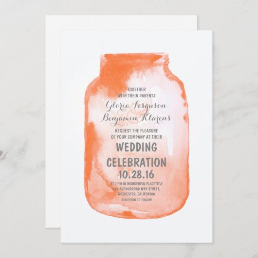 waterverf Mason Jar rustieke bruiloft uitnodiginge Kaart (Voorkant / Achterkant)