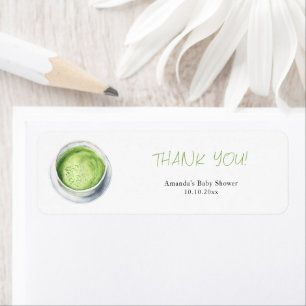 Waterverf Matcha Latte Baby Shower Etiket